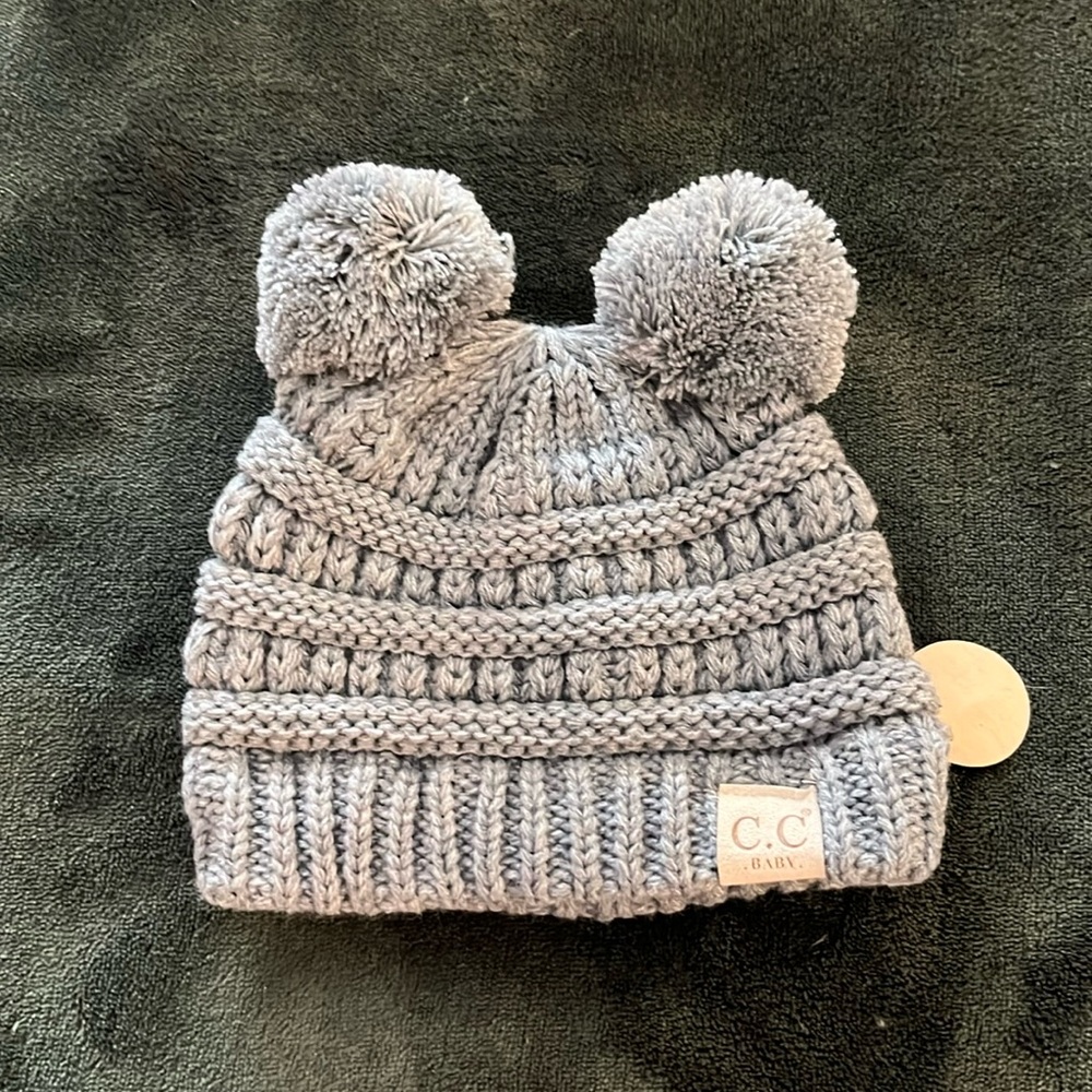 CC Baby Gray Knit Winter Pom Pom Hat